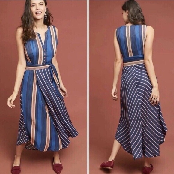 Anthropologie Maeve Atlanta Mixed Media Striped Midi Dress Sz S - Picture 1 of 8
